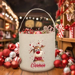 Cervo personalizzato con nome borsa a sacco di natale borsa a sacco giocattolo di natale per bambini borsa a secchiello elaborata borse regalo di natale per bambini