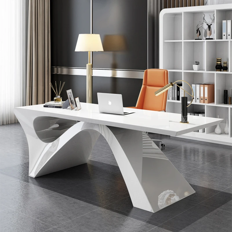 مكتب تنفيذي حديث فاخر خشب أبيض كبير مكتب كمبيوتر للدراسة طاولة محطة عمل ميسا Escriotorio