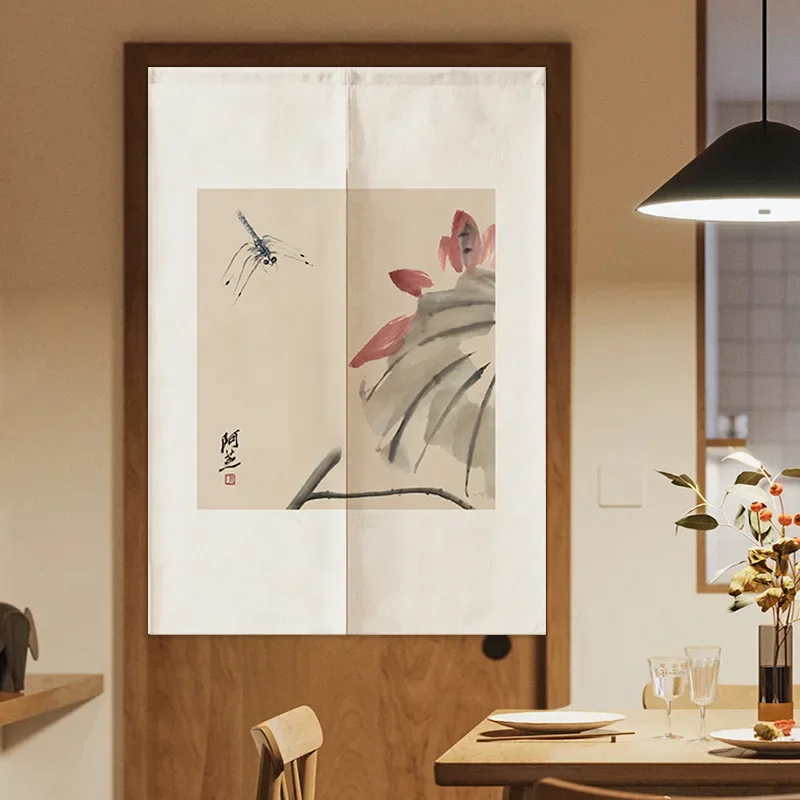 Chinese Zen Ink Painting Door Curtain Kitchen Entrance Partition Japanese Doorway Curtains Half-Curtain Door Decor Linen Curtain