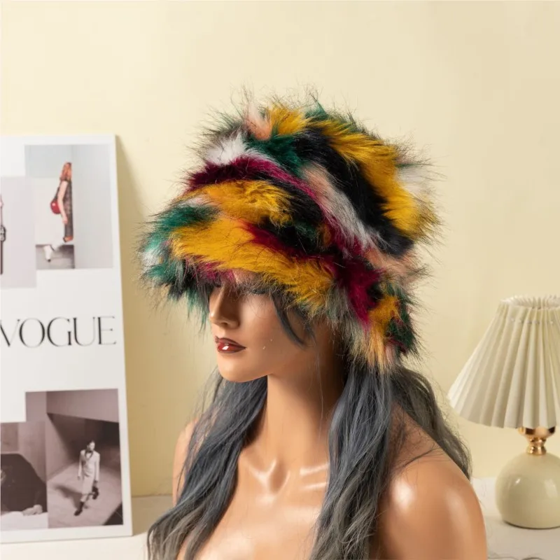 fur hats fashionable and warm plush fisherman colorful basin