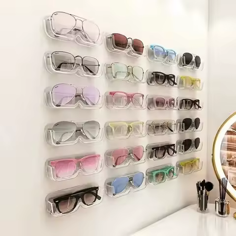 Wall Mount Glasses Storage Box - Perforated Display Rack Holder for 1-3 Eyeglasses &amp; Sunglasses, Organized Frame Organizer