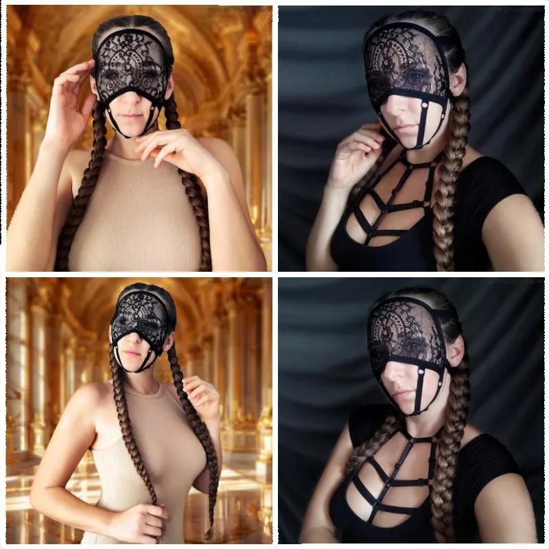 Gothic Black Lace Partial‑Face Mask Floral Lace Texture Adjustable Tie Closure Eye‑Mouth Openings Adult Cosplay Gathering Access