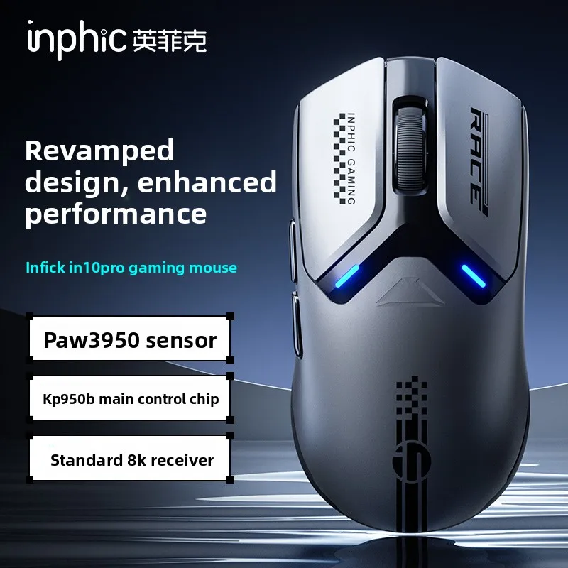 INPHIC IN10PRO Wireless Mouse 8K Return Rate Racing Paint Design Low Latency Gaming Mouse for Esports Games Computer Accessories