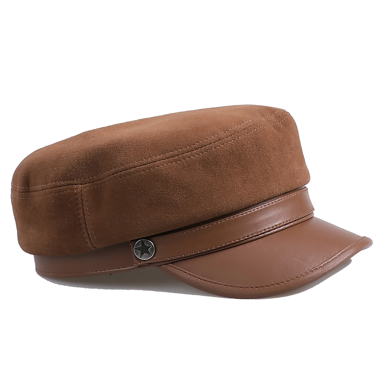 

BOONJOVIA 100% Genuine Suede Leather Unisex Classic British Flat Top Cap-Military Army Style Sailo Hat-Breton Fiddler Hat