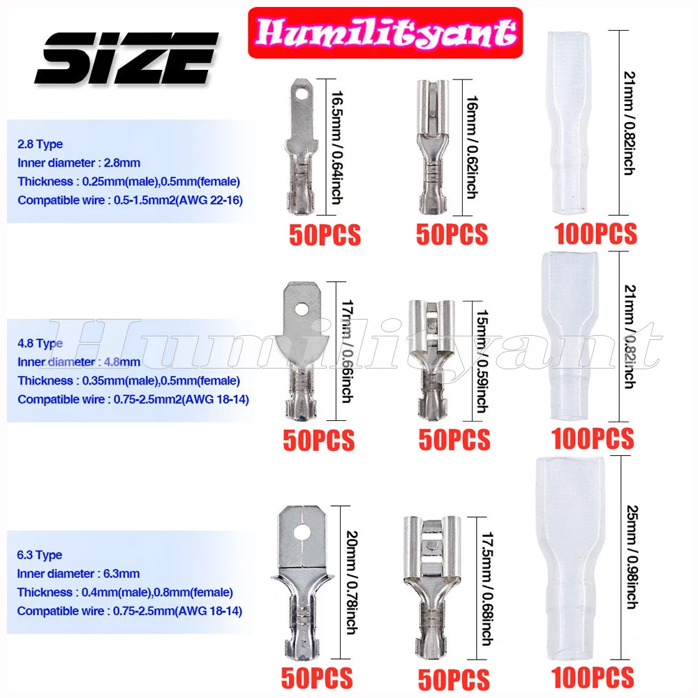 600Pcs Wire Crimp Terminals 2.8/4.8/6.3mm Universal Insulated Spring Plug Crimping Terminal Set