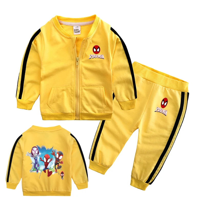 طقم بلوزات عصرية للأطفال مطبوعة من Marvel Spiderman، هوديي كاجوال برقبة دائرية وسراويل طويلة مكونة من قطعتين للأولاد والبنات #1