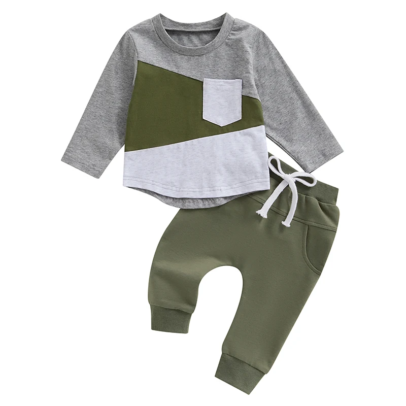 

Baby Boy 2 Piece Outfits Contrast Color Long Sleeve Sweatshirt And Elastic Pants For Toddler Fall Clothes