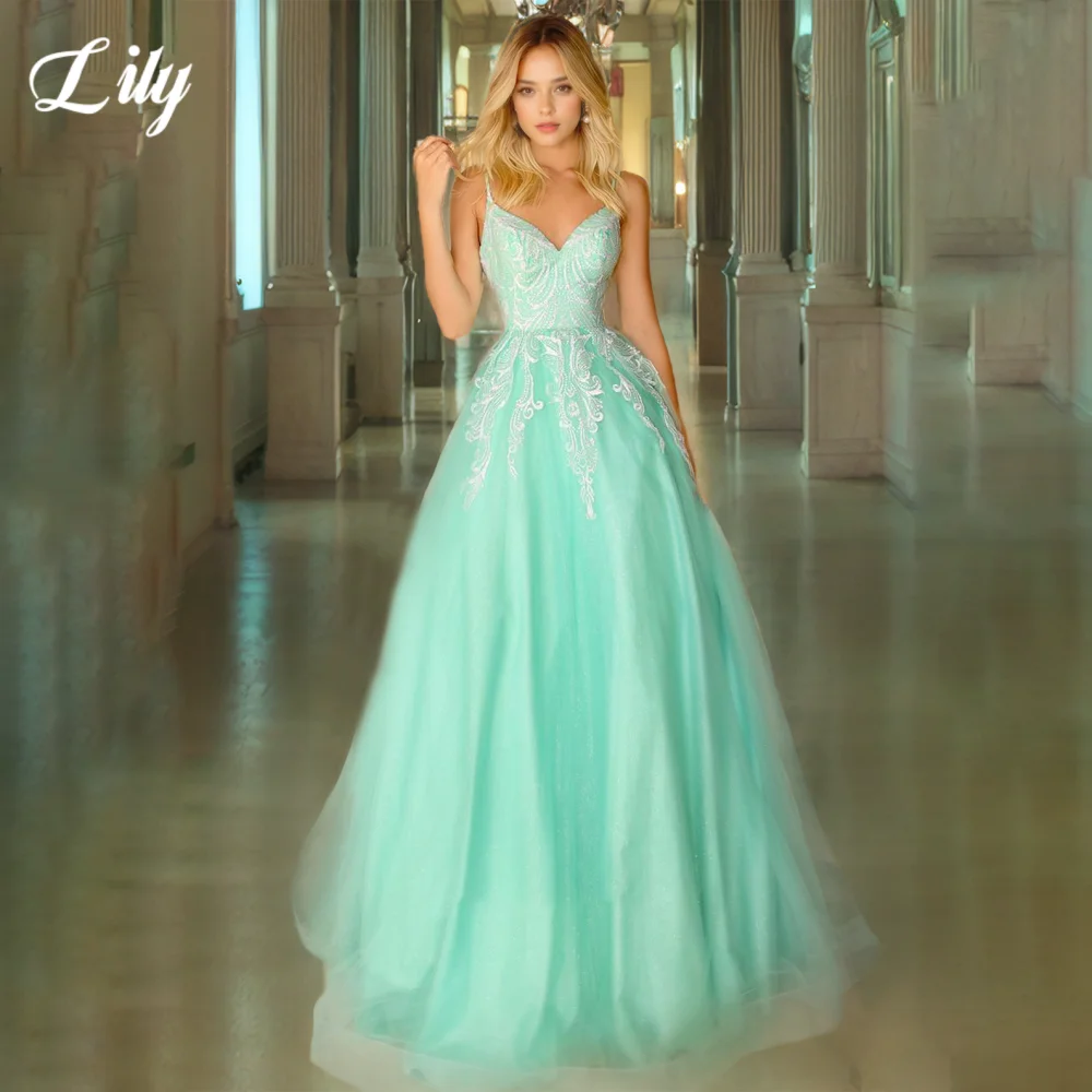 

Lily Green Elegant Prom Gown Sweetheart Spaghetti Straps Party Dresses Shiny Sequins Lace A-Line Formal Gown 프롬 드레스 Customized