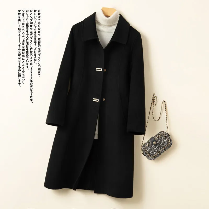 2025 Autumn Winter Woolen Coat 100% Women Fashion Cashmere Woolen Jackets Long Coats Streetwear Camel Black Outerwear Female