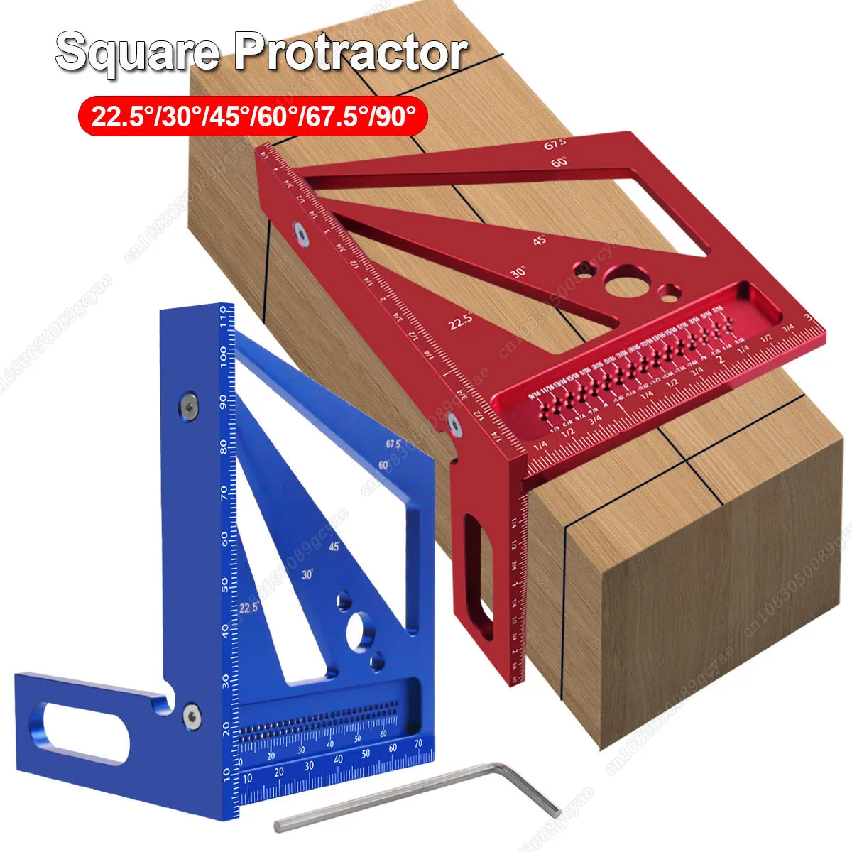 

3D Multi-Angle Woodworking Square Protractor, Aluminum Alloy Miter Triangle Ruler T-Type Scriber - 22.5/30/45/60/67.5/90 Degree