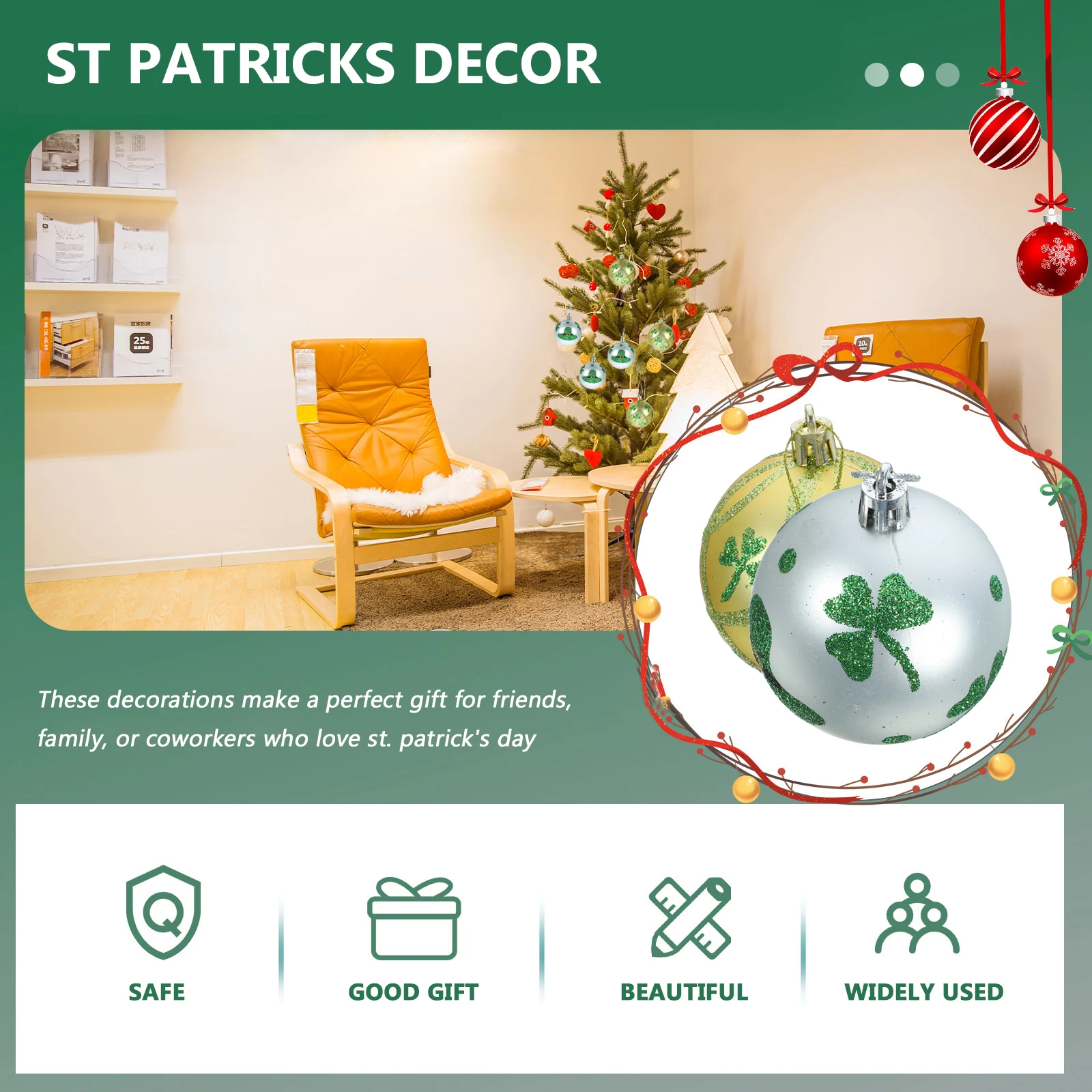 

12 Pcs Hat Balls Patrick'S Wall Decor 6CM Green St Patrick's Day naments Hanging Tree Layout Plastic