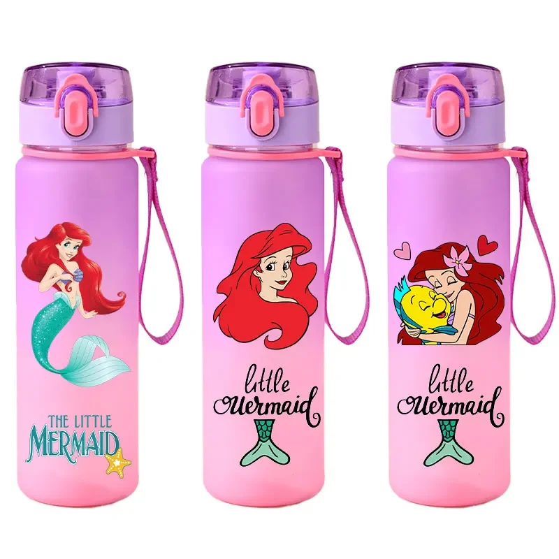 560ml Gradient Cup Little Mermaid Pink Series & 460ml Plastic Cup Bouncing Children's Cup Ariel Portable Bottle  Gifts