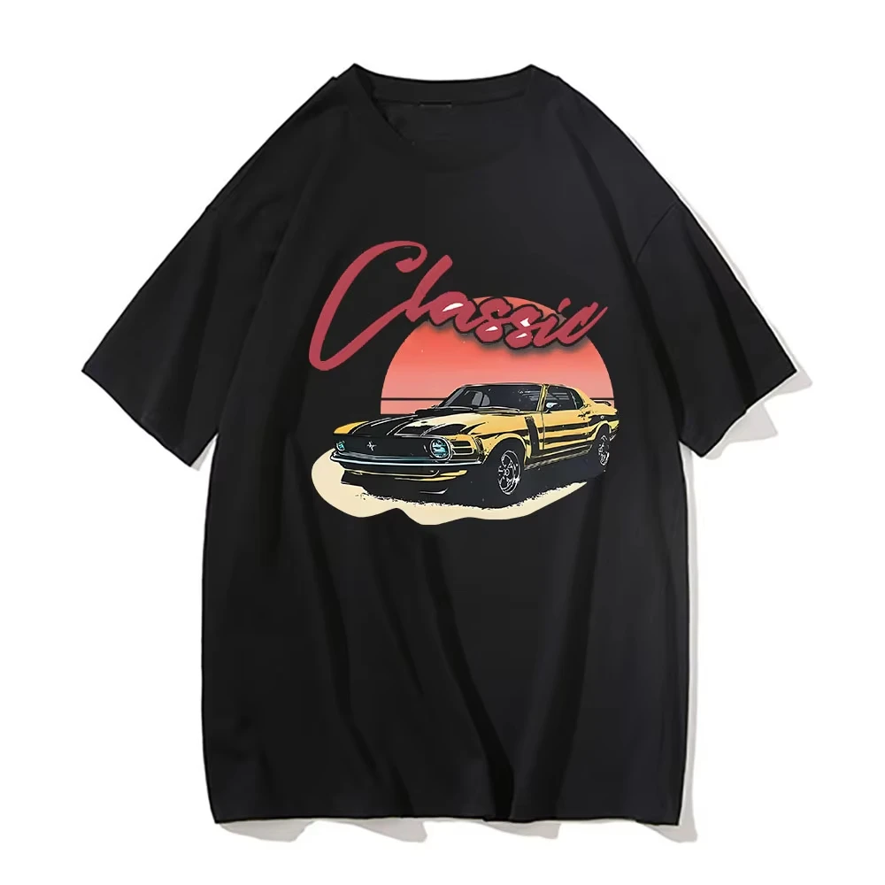 Classic Car Print Anime Tee-shirt Women Men Clothes Vintage Vehicle Short Sleeve Harajuku Unisex O-neck Tops Oversize Streetwear