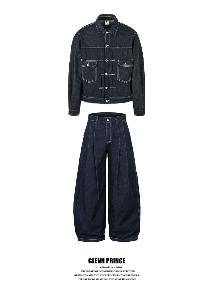 

Мужской джинсовый комплект Cleanfit: оригинальные джинсы из хлопка и лонгслив для осеннего образа в стиле American High Street от GPstudio