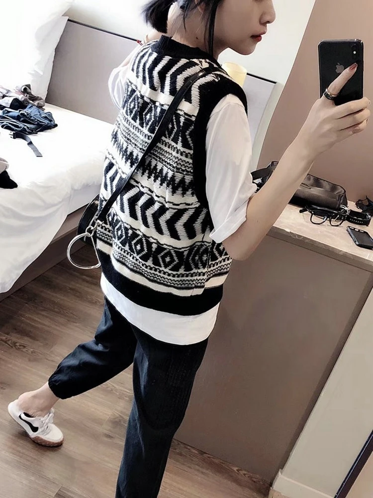 

Retro Autumn Winter Women's Woolen Vest Large Size V-Ne Knitted Sweater ort Loose Trendy oulder Pad Commute Sle