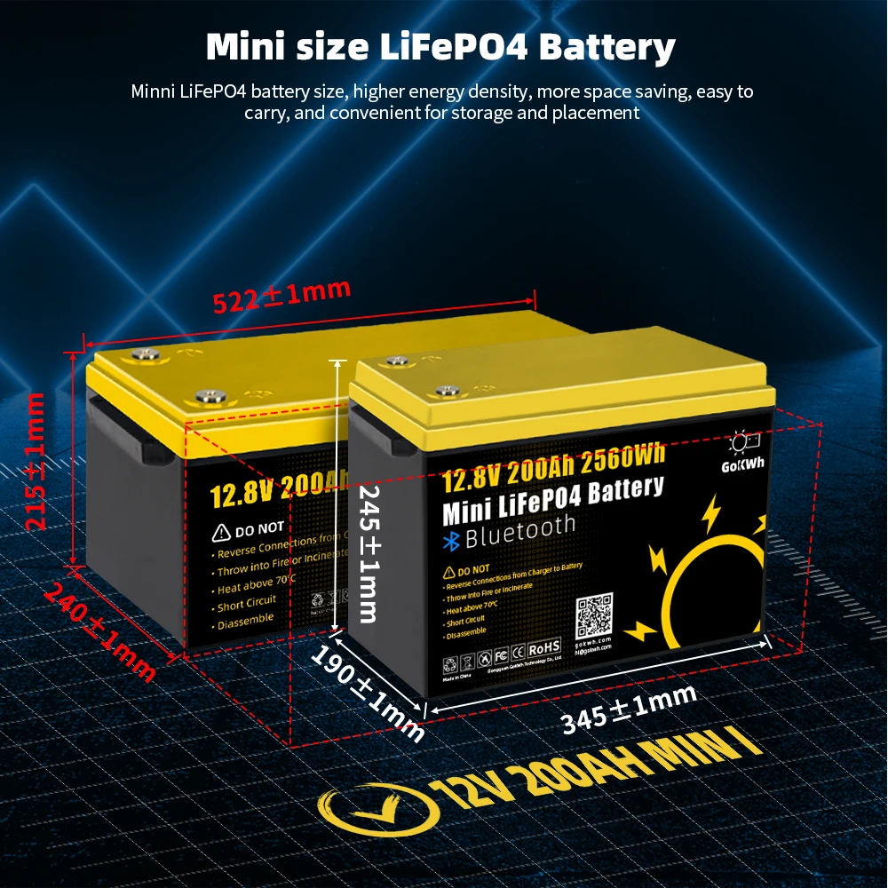 12V 200AH LiFePO4 Battery Pack with BMS BT Grade A Rechargeable Lithium iron phosphate Cell For Camping EVHome System US Stock