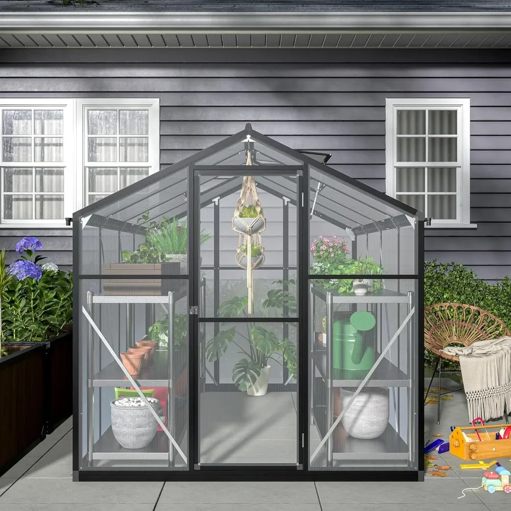 Garden Buildings 6x8 Foot Polycarbonate Outdoor Greenhouse Upgraded with Heavy-duty Aluminum Frame Walk-in Greenhouse Garden