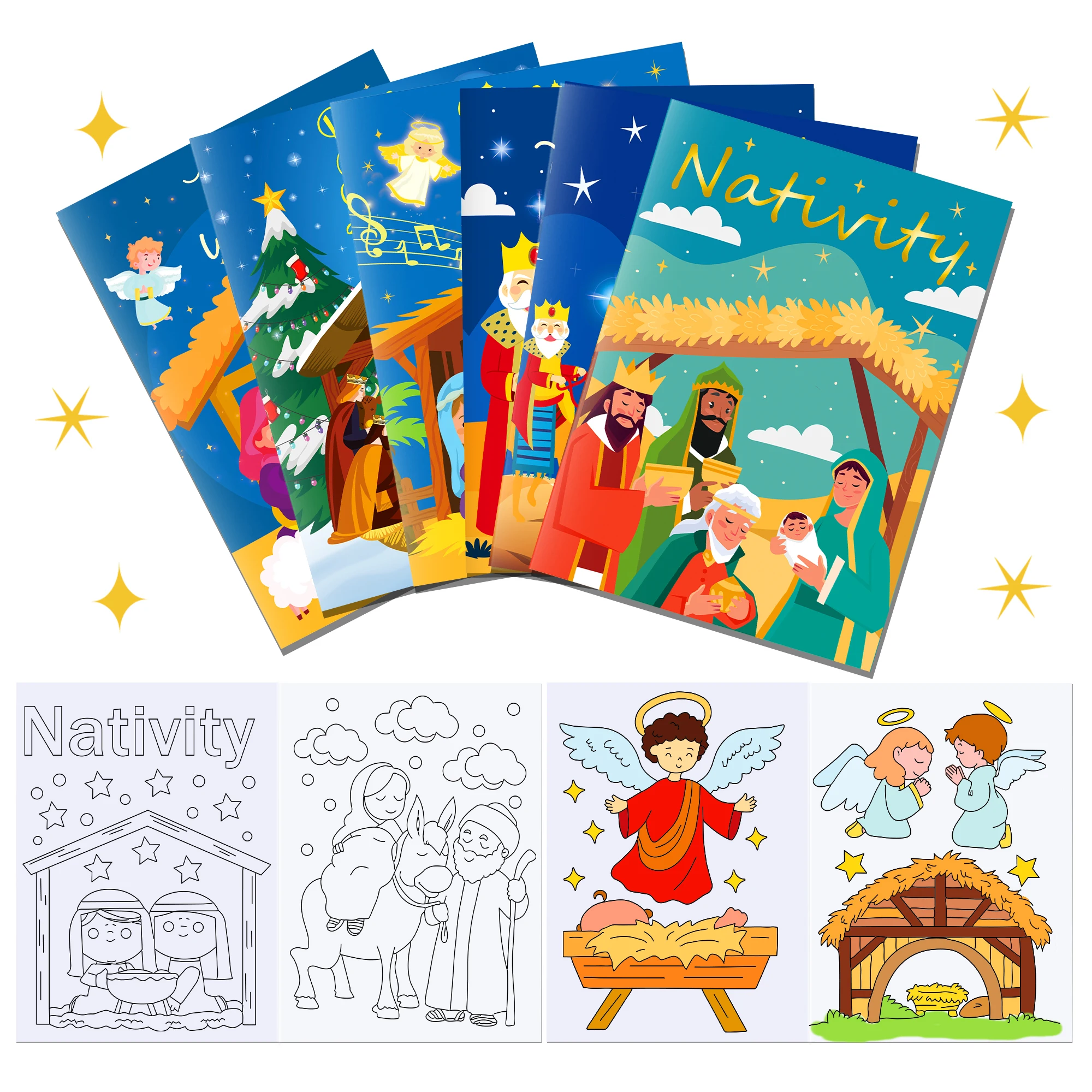12pcs Nativity Christmas Graffiti Painting Book DIY Coloring Picture Book Baby Shower Birthday Party Decor Drawing Notebook