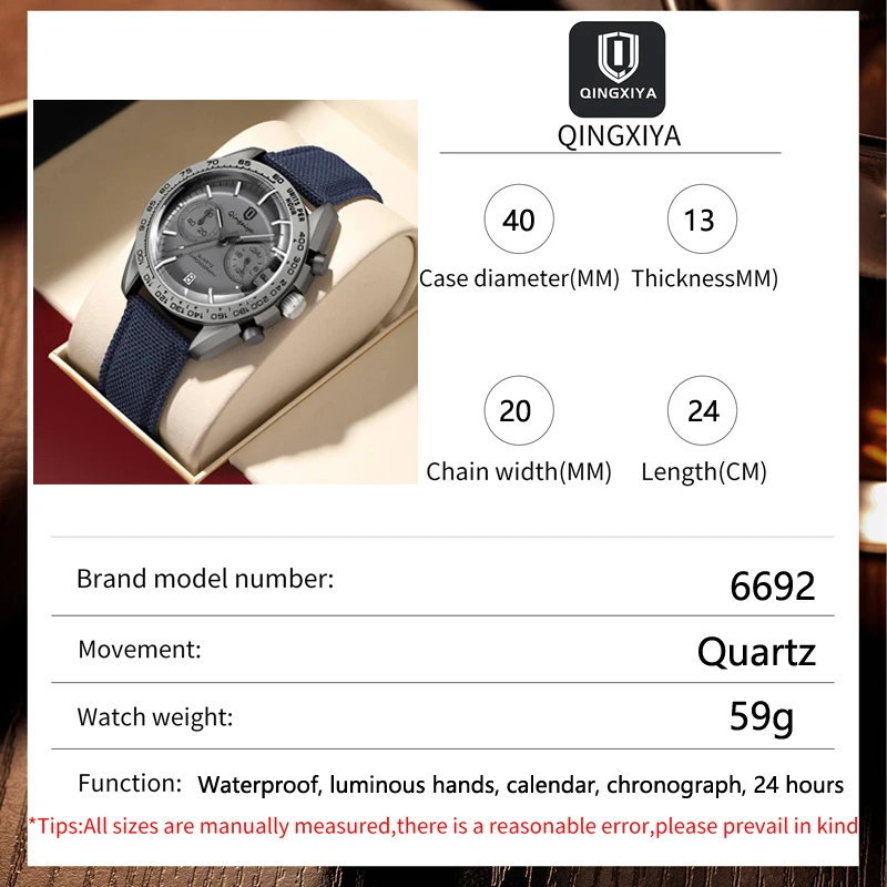 QINGXIYA Brand New Luxury Chronograph Quartz Watch Men Leather Strap Waterproof Calendar 24 Hours Multifunction Men Watches