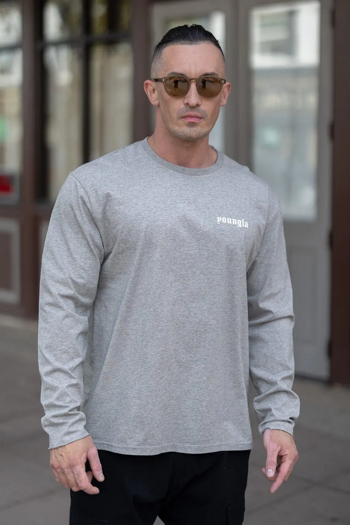 American men\'s casual long sleeved T-shirt autumn new bodybuilding and fitness cotton round neck loose base shirt