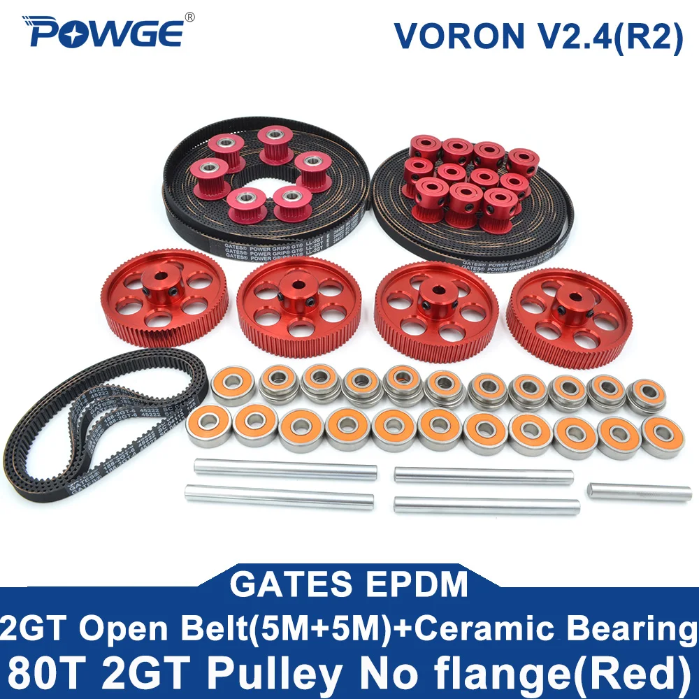 POWGE VORON 2.4 R2 Motion Kit GT LL-2GT RF EPDM Timing Belt 2GT Timing Pulley 16T/20T/80T 45# Shaft F695 ABEC7 Ceramic Bearing