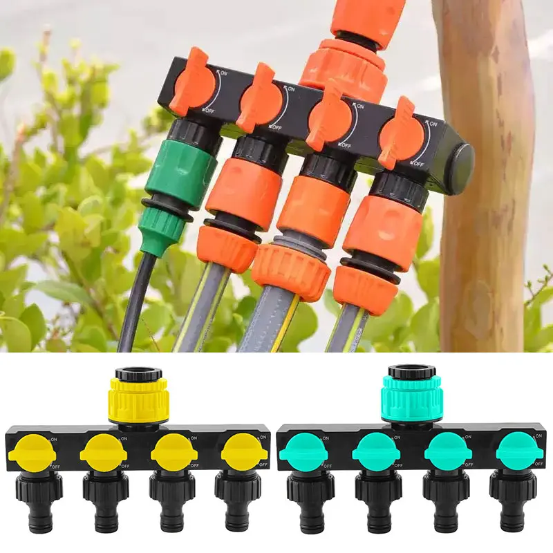 4-Way Garden Hose Splitter Faucet Diverter Connector with Four Independent Switches Garden Irrigation Watering Valve Fittings