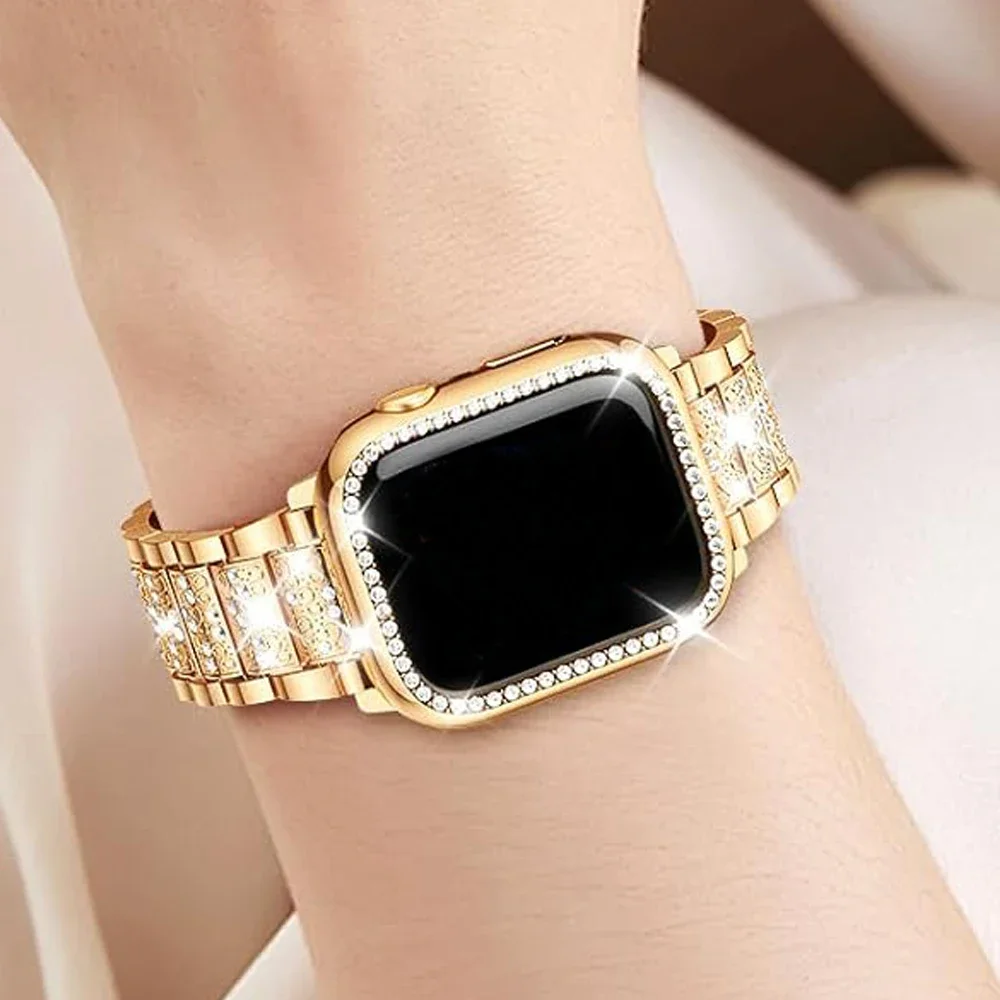 Bling strap+case for apple watch 40mm 44mm 42mm 46mm band protector case iwatch 41mm 45mm 10 9 8 7 se 6 5 4 ultra 2 49mm strap