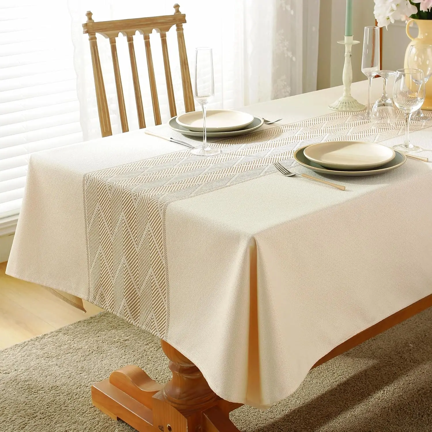 

Льняные скатерти для прямоугольных столов, скатерть 6 футов с улучшенной водонепроницаемой технологией для столовой, фермерского дома