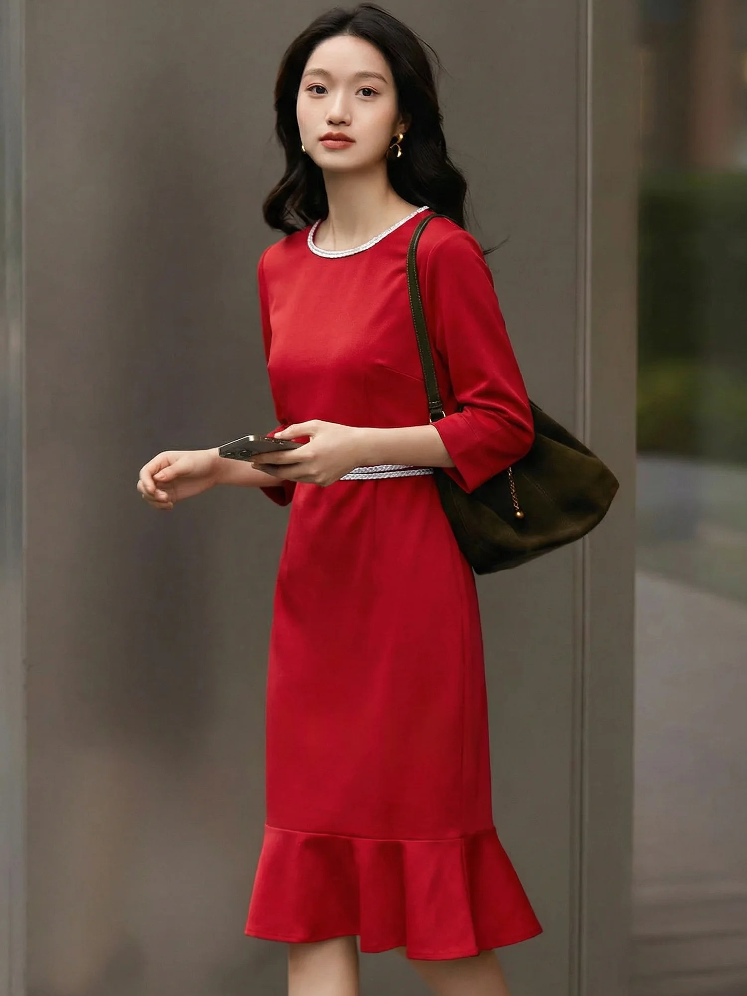 

Красная облегающая юбка-карандаш с завышенной талией для женщин, весенняя модная юбка-карандаш