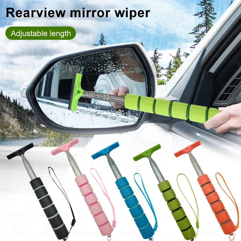 Car Rearview Mirror Wiper Telescopic Auto Mirror Squeegee Cleaner 98cm Long Handle Car Cleaning Tool Mirror Glass Mist Cleaner