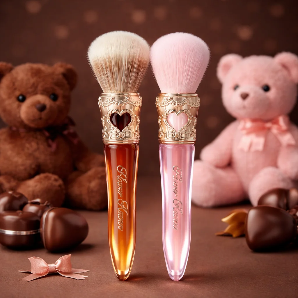 Sweetie Bear Collection Rounded Blush Brush by Flower Knows - Soft Fluffy Portable Makeup Brush with Cute Bear Design for Beginn