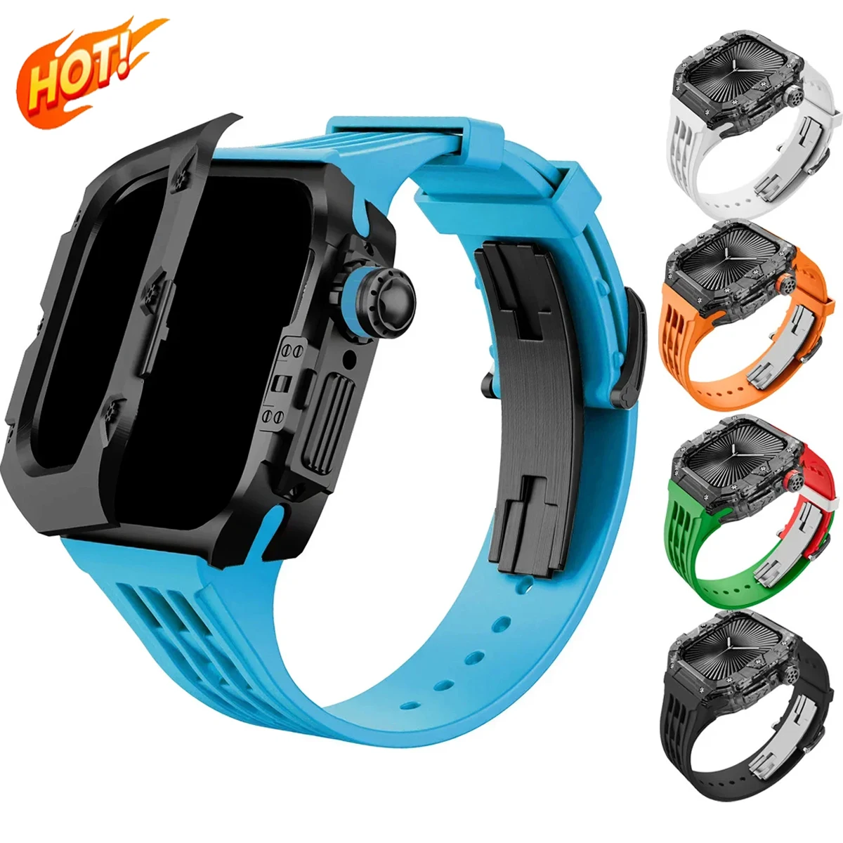 Titanium Modification Kit for Apple Watch Ultra 3/2 49mm 44mm 45mm Case Fluororubber Strap Iwatch 11 10 9 876 SE 5 Luxury Mod
