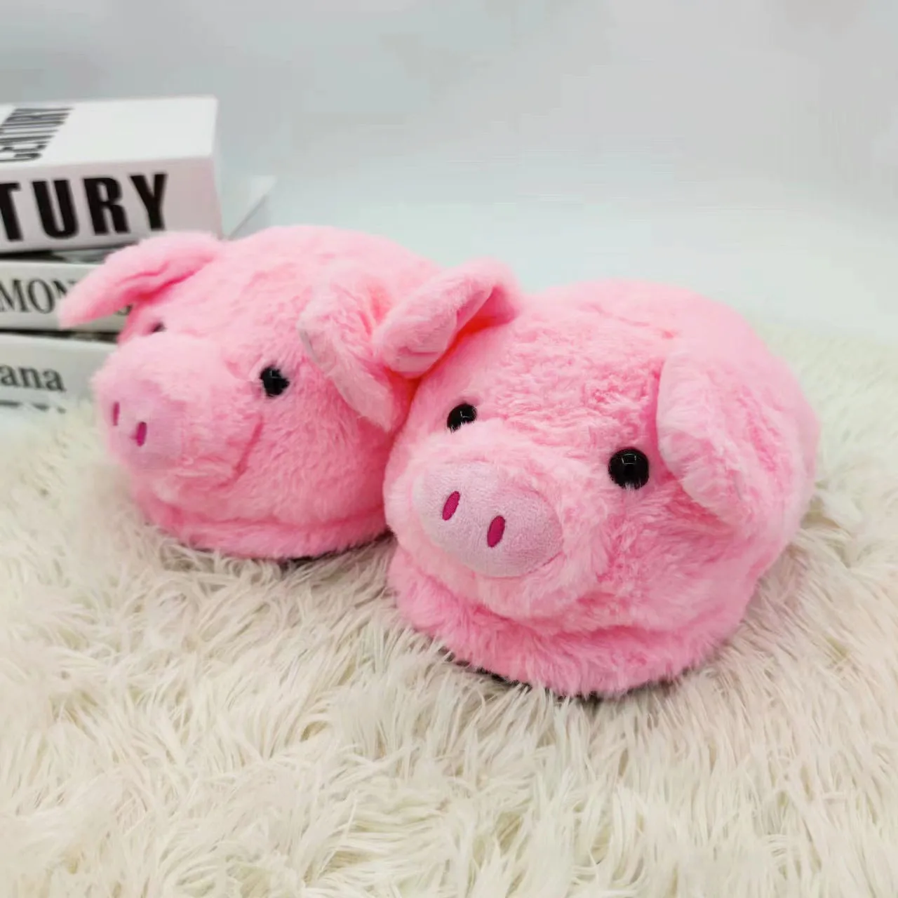 Pink Holy Pig Slippers Indoor Couple Shoes Women Fluffy Flip Flops Fur Slides Kawaii Home Shoes Woman Cute Plush Piggy Slippers