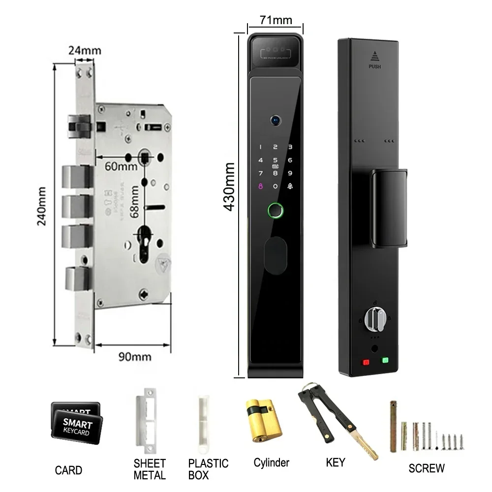 Face Recognition Door Lock com Wi-Fi, câmera de segurança automática, Intercom Visual, WiFi Lock, 3D