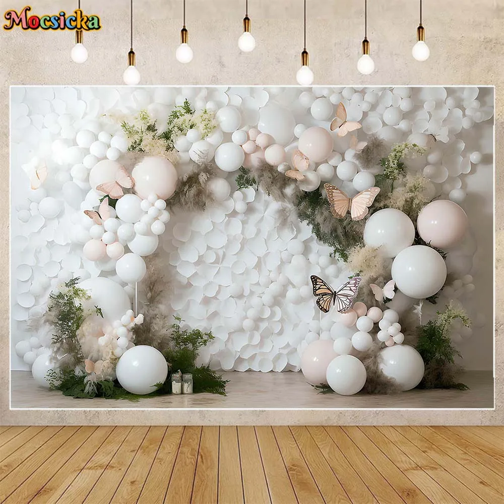 

Mocsicka Arch Balloon Butterfly White Wall Wedding Photography Backdrops Baby Kids Portrait Photo Background Decor Studio Props