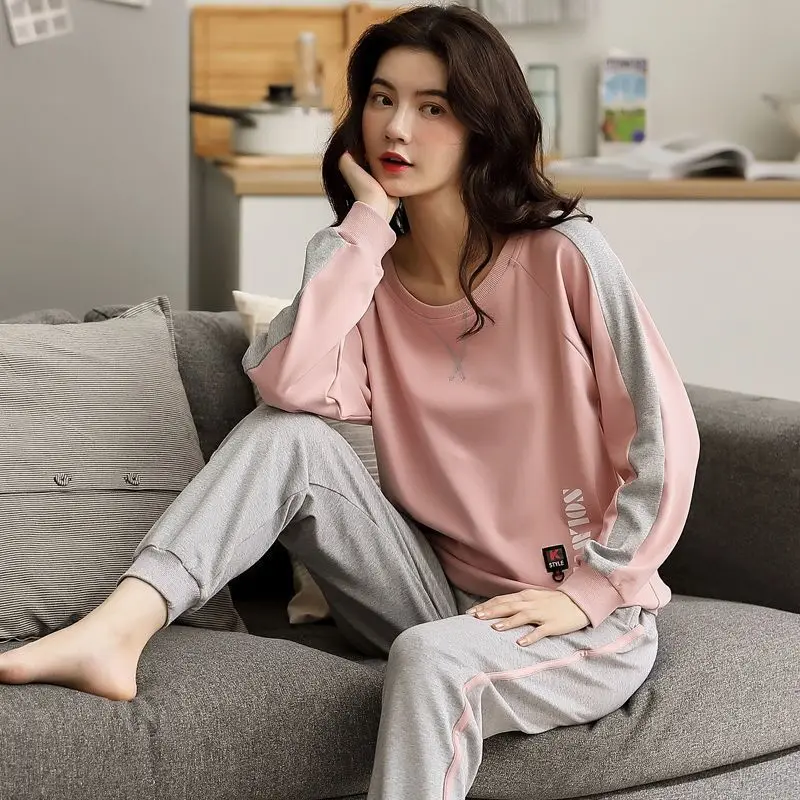 Reversible Cotton Pajama Woman Spring Spring Long-sleeved Suit Korean Version Relaxation Loungewear Summer Can Worn Outside