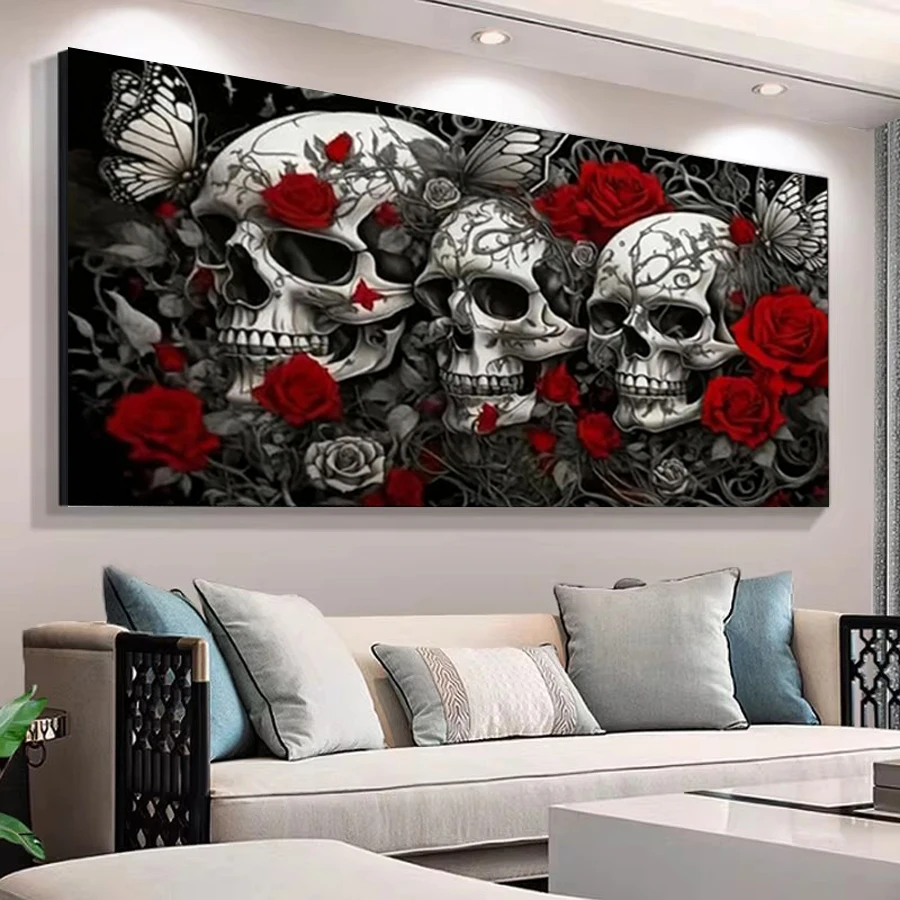 Diy Diamond Embroidery Skull Rose Large Size Diamonds Art Painting Full Drill Flowers Mosaic Cross Stitch Kits Wall Decor