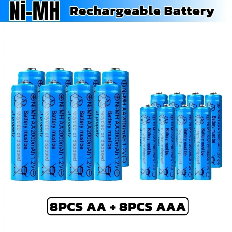 AA AAA 2000mAh 1.2V 1-60 Pcs Battery Rechargeable 2A 3A Batteries with Quick Charger for Toys Mouse Keyboard Flashlights