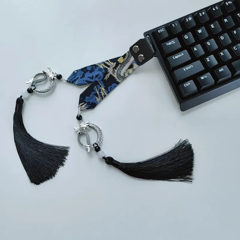 

Keyboard Ribbon Chinese-style Retro Double Flow Keycap Decoration Custom Original Handmade Ribbon for Mechanical Keyboard DIY