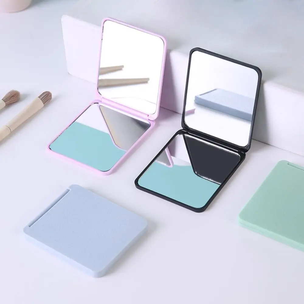 High Definition Folding Square Mirror Mini INS Double-sided Flip Mirror Solid Color Pocket Cosmetic Mirror Girl Makeup