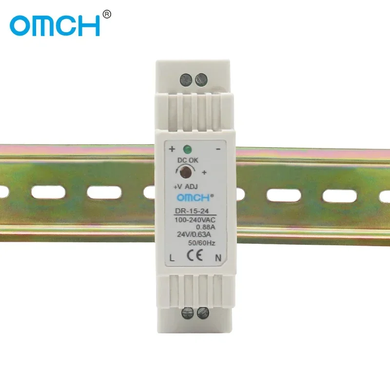 OMCH 15W DIN-Rail Switching Power Supply Single Output 5V 12V 24V AC DC Converter Power Switch Input 80-240VAC  CE