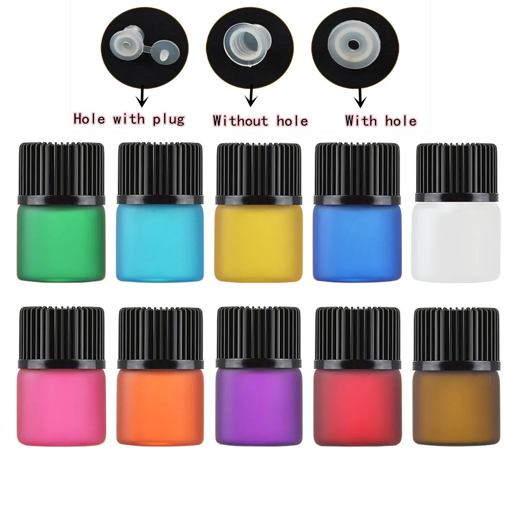 100X 1ml MIX 10 Colors Matte Frosted Glass Bottles Orifice Reducer cap Essential Oil Perfume Sample Bottles Mini Size Dram Inner