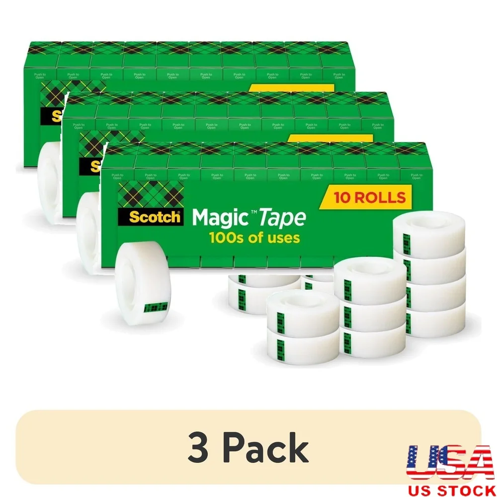 

3 Pack Invisible Matte Finish Tape 3/4in x 800in 10 Rolls Photo Safe Permanent Adhesive Perfect Mending Labeling Office School