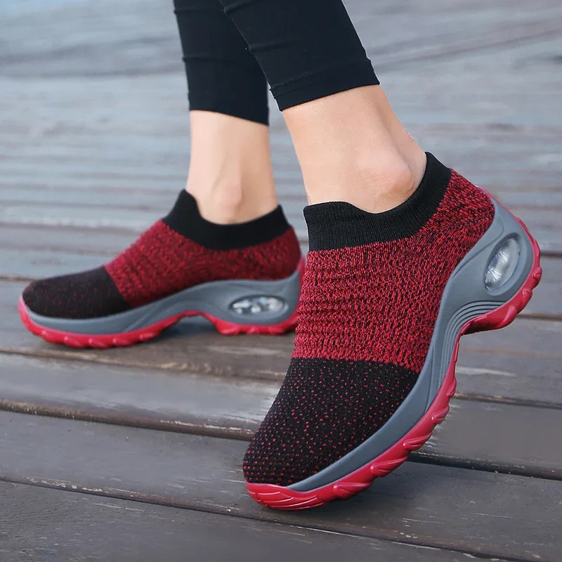 Damen-Walking-Trainer, modische Fly-Weave-Socken-Sneaker, atmungsaktive, bequeme Pflegeschuhe, lässige Plateau-Loafer, rutschfest – Detail 13