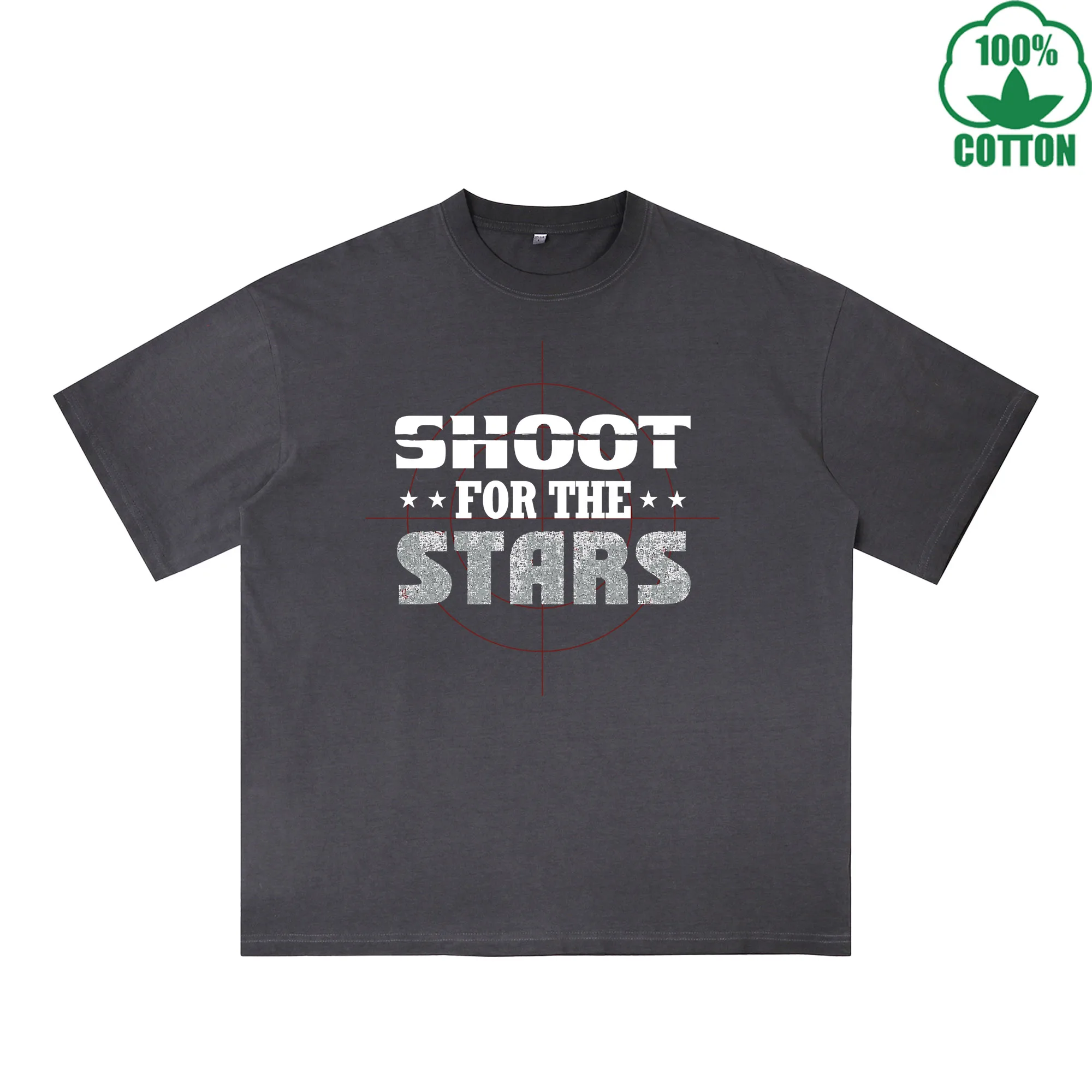 

Shoot For The Stars Printed Dirty WashT-Shirt 230G Multicolor Loose Trendy Fashionable 100%Cotton Short Sleeve Top