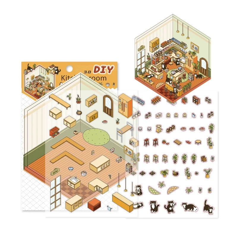 Detailed Miniature House Realistic 3d Warm Landscape Stickers Vibrant Stacked Small House For Home Decor