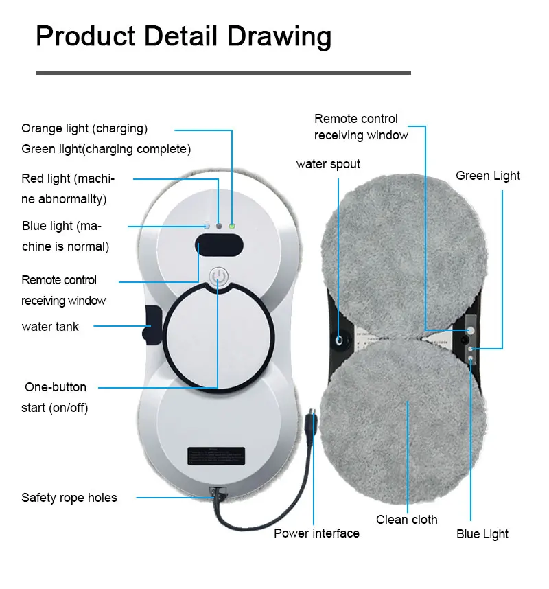 Electric Household Automatic Window Cleaning Robot 2800Pa Suction Water Spray Remote Control Edge Detection Path Planning