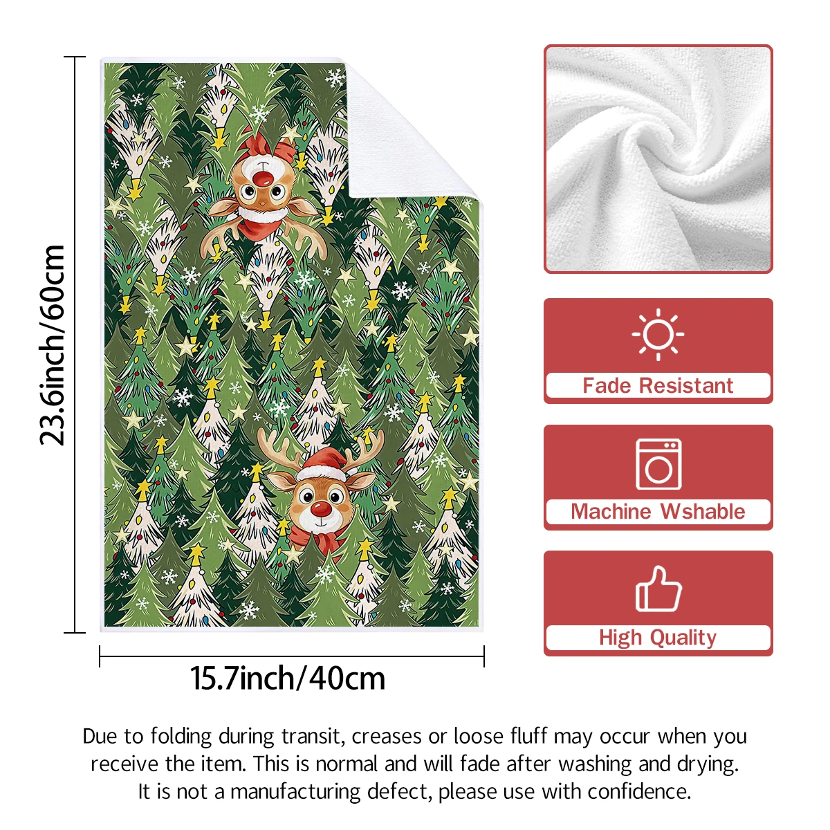 2Pcs Christmas Kitchen Towels Cute Reindeer Xmas Tree Print Absorbent Tea Towels Multi‑Purpose Cleaning Dish Cloths