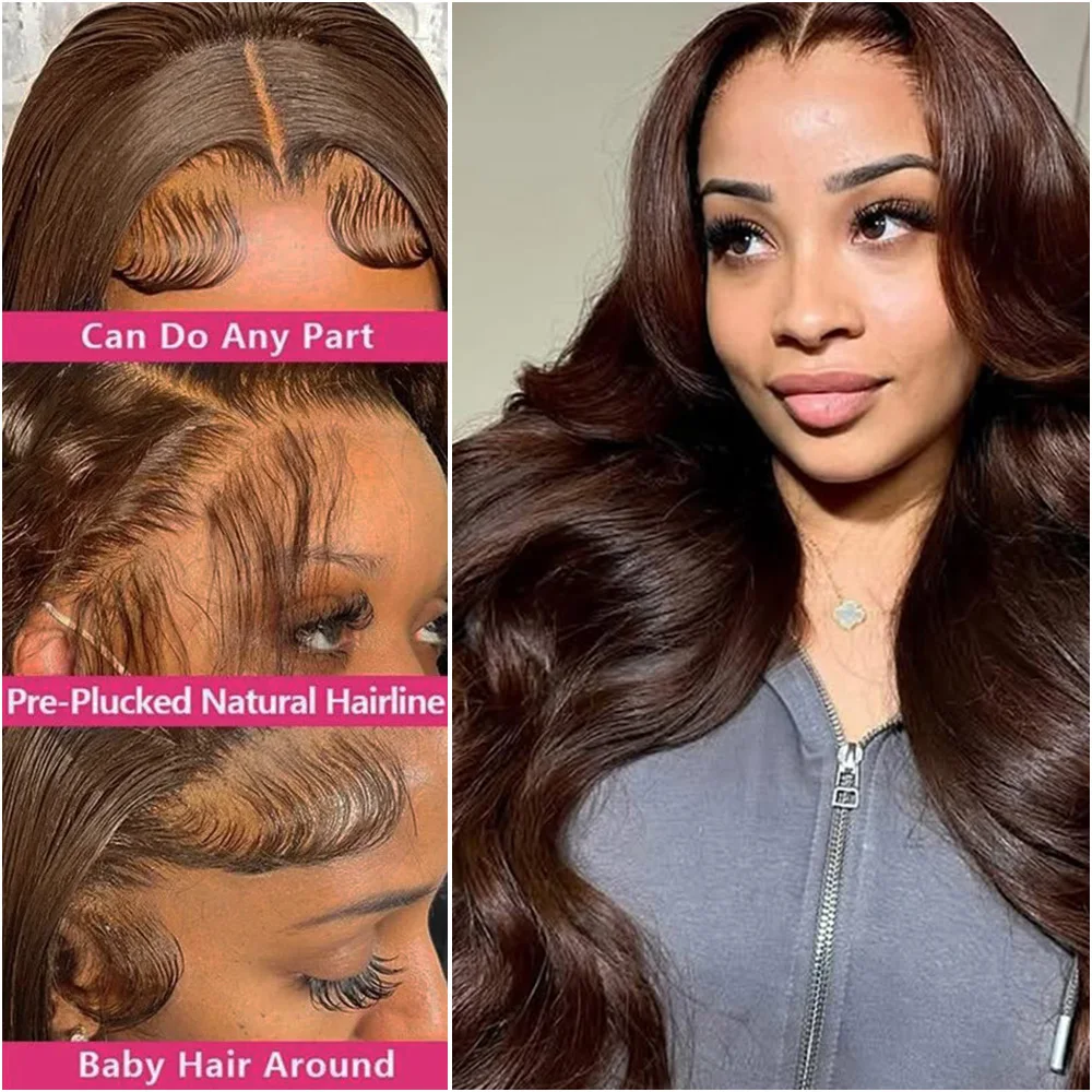 Peluca Frontal de encaje marrón Chocolate 13x6 13x4 HD, pelucas de cabello humano 100% ondulado, pelucas de cabello humano marrón brasileño prearrancado, pelucas de colores