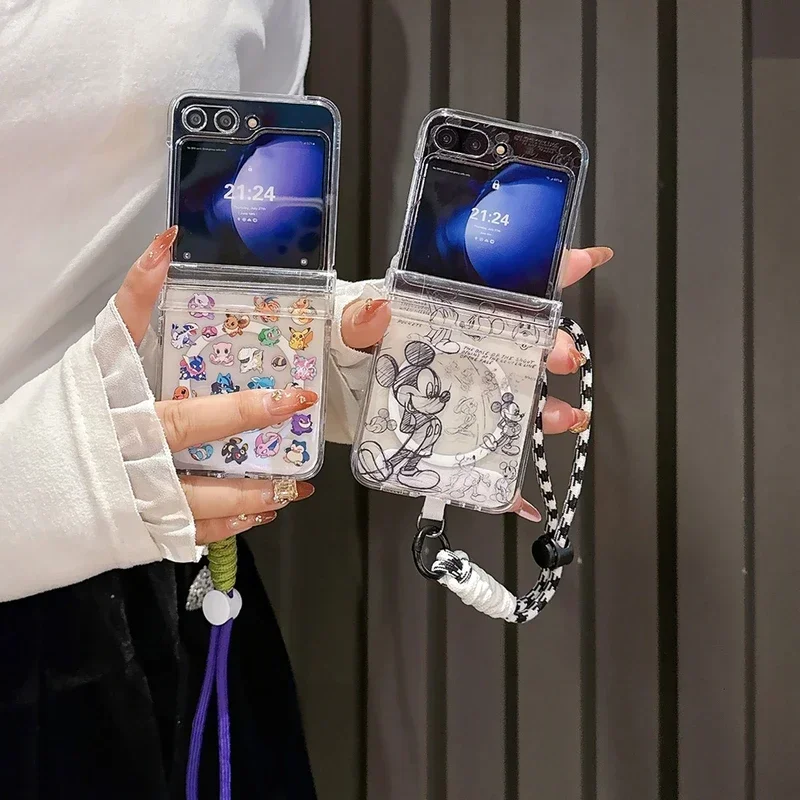 日本のアニメポケモンケース,磁気携帯電話ケース,透明なハードカバー,Magsafeワイヤレス充電,ポケットモンスター,サムスンギャラクシーZフリップ6 5 4に適しています